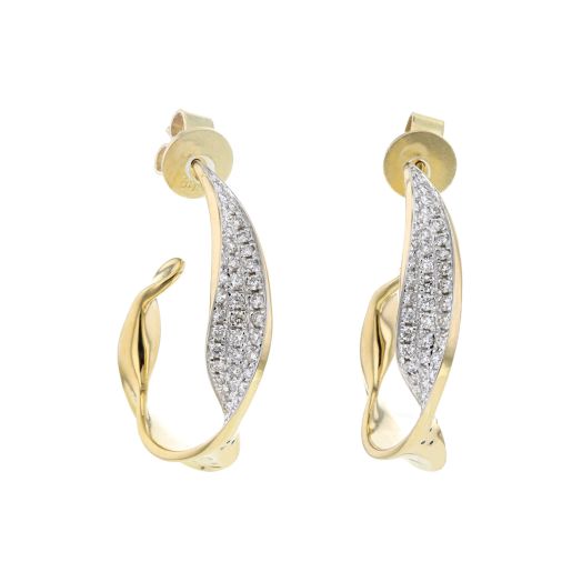 14K Yellow Gold Twist J-Hoop Earrings with Diamond Accents, TDW.66