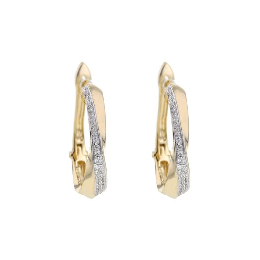 Twisted yellow gold and diamond hoop earrings