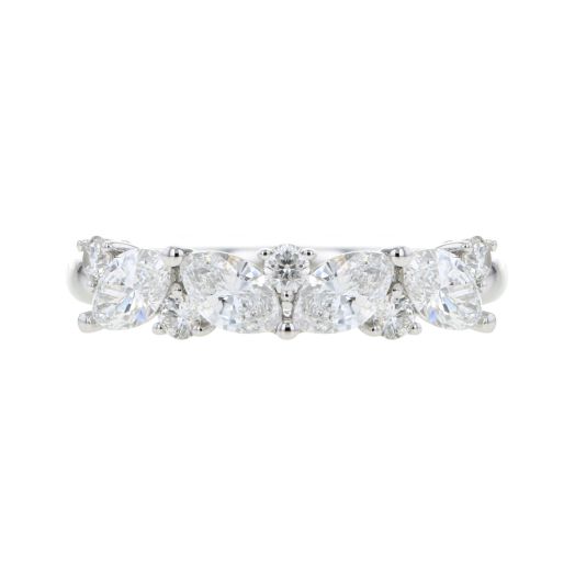 white gold band accented with marquise and round-cut diamonds in an alternating pattern