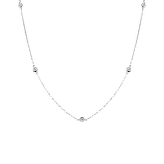 white gold necklace with bezel set diamond stations