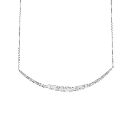 Diamond curved bar necklace with multi-diamond shapes
