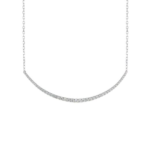Diamond curved bar necklace in white gold