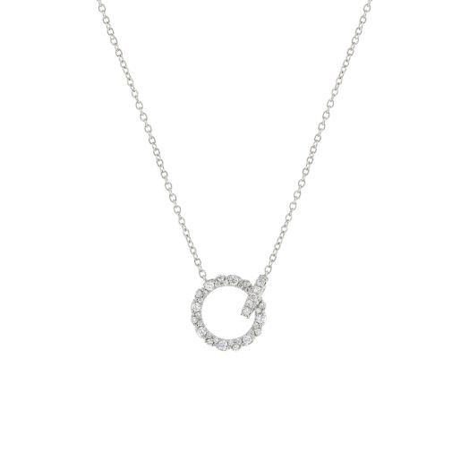 white gold necklace with two diamond accented interlocking circles