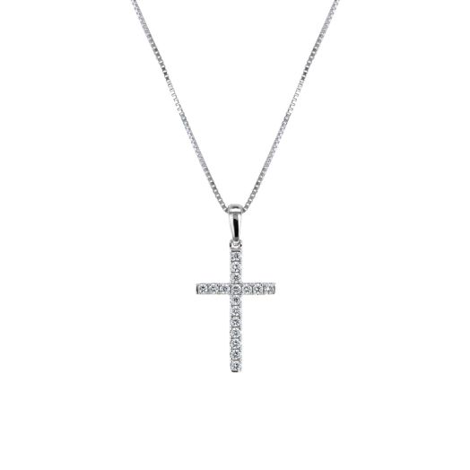 Diamond cross pendant necklace crafted in white gold