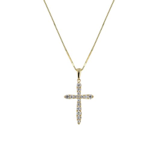 Yellow gold diamond cross necklace