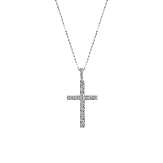Diamond cross pendant necklace crafted in white gold