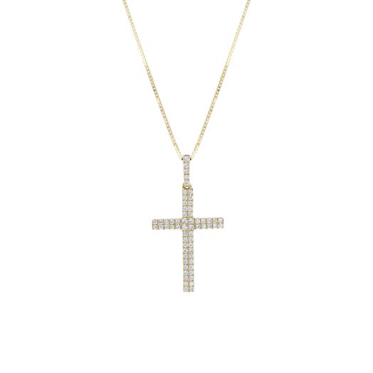 Yellow gold diamond cross pendant necklace
