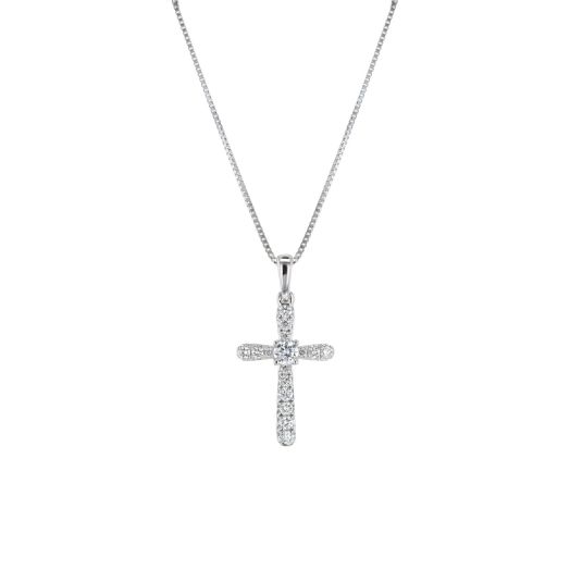 White gold diamond cross pendant necklace