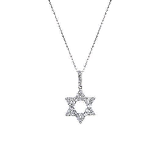 Star of David diamond pendant necklace crafted in 14K white gold