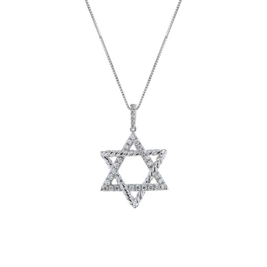 Star of David pendant necklace crafted in white gold and accented with diamonds 