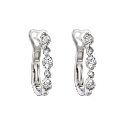 Infinity hoop diamond earrings with migraine details crafted in white gold