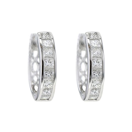 Princess cut diamond hoop earrings crafted in white gold