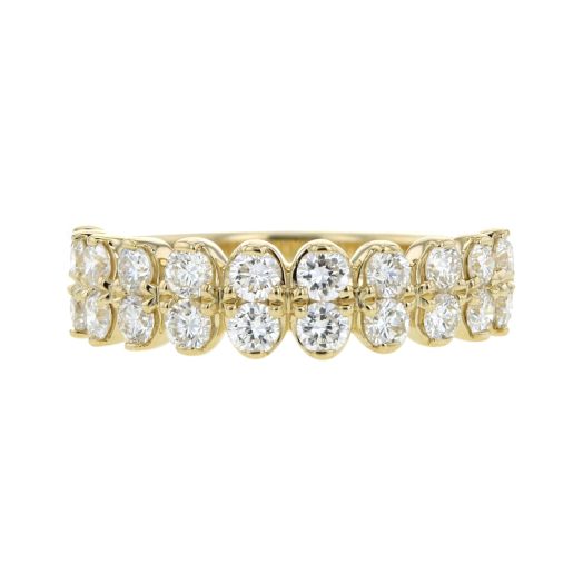 Yellow gold band with two rows of diamonds