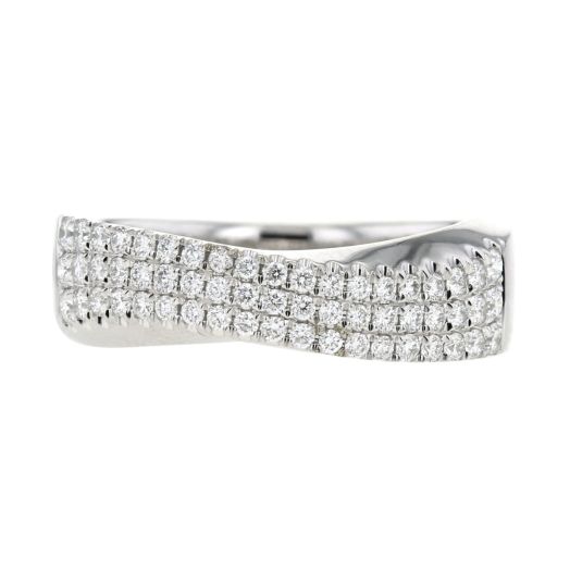 white gold twist wave ring with three rows of petite diamond rounds