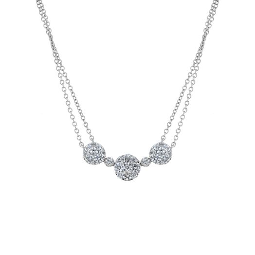 white gold double strand necklace with there large cluster stations accented by two smaller cluster stations