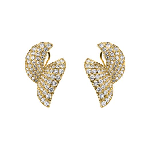 yellow gold wing shaped earrings accented with diamond rounds