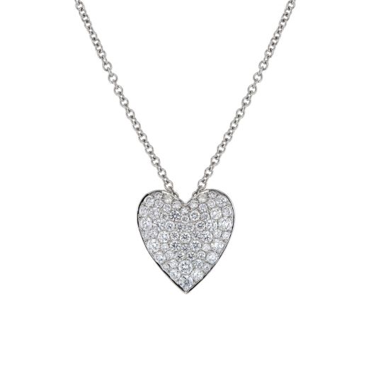 white gold chain with puffed heart pendant accented with pave diamonds