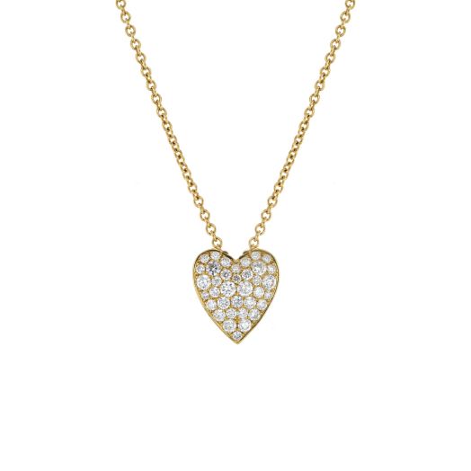 yellow gold necklace with heart pendant accented with multi-sized diamond rounds