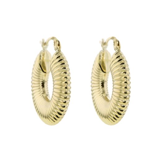 yellow gold hoop earrings with ribbed design