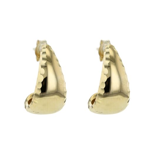 yellow gold j-hoop earrings with diamond-cut edges and push back closures