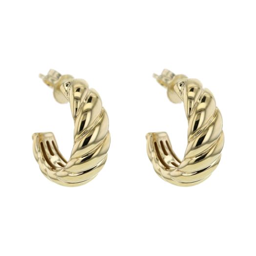 yellow gold j-hoop earrings with twist design