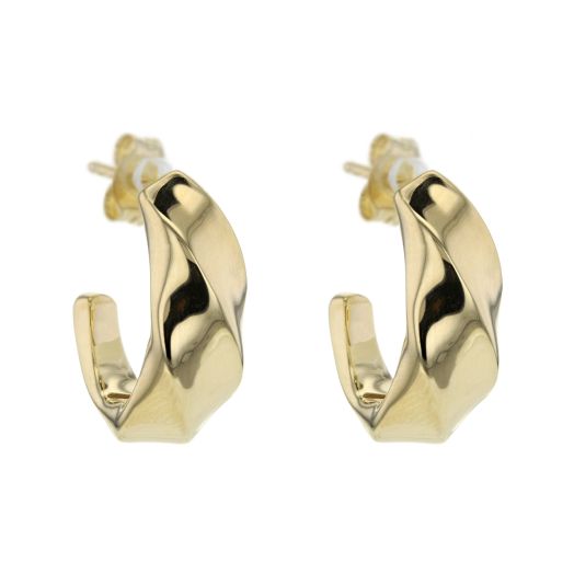 yellow gold j-hoop earrings with wave design and push back closures