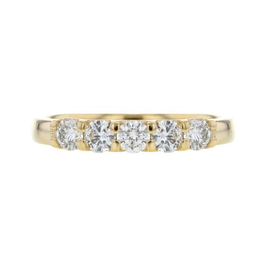 yellow gold band set with five round-cut diamonds