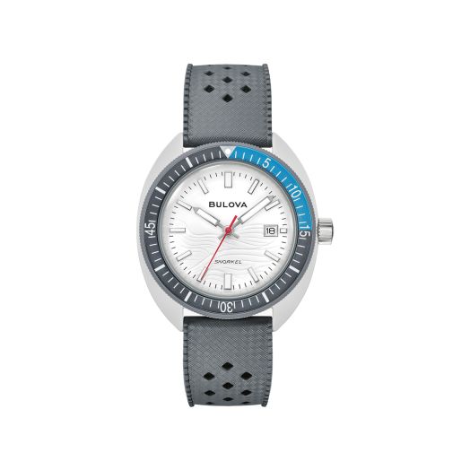 watch with grey strap and white dial