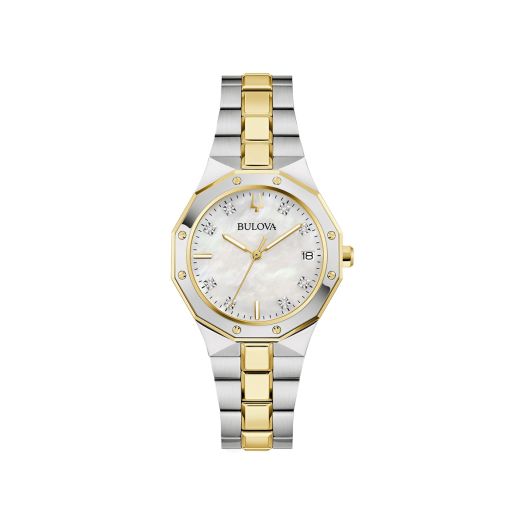 two tone watch with mother of pearl dial