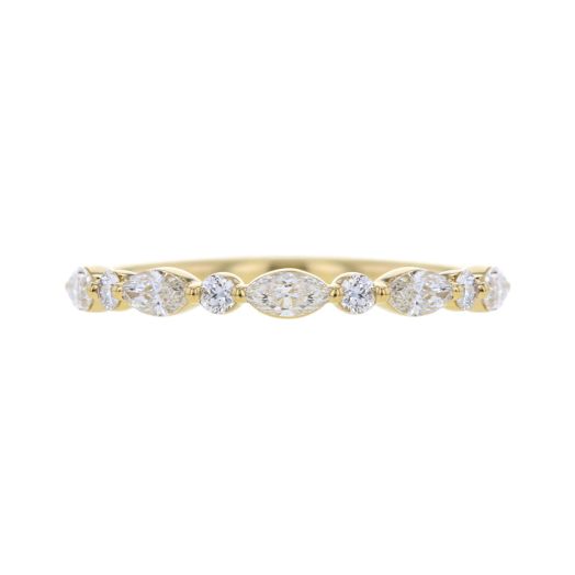 yellow gold band with alternating marquise and round-cut diamonds