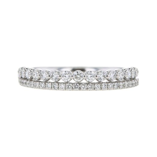 white gold ring with top band of round diamonds and bottom row of pave diamonds