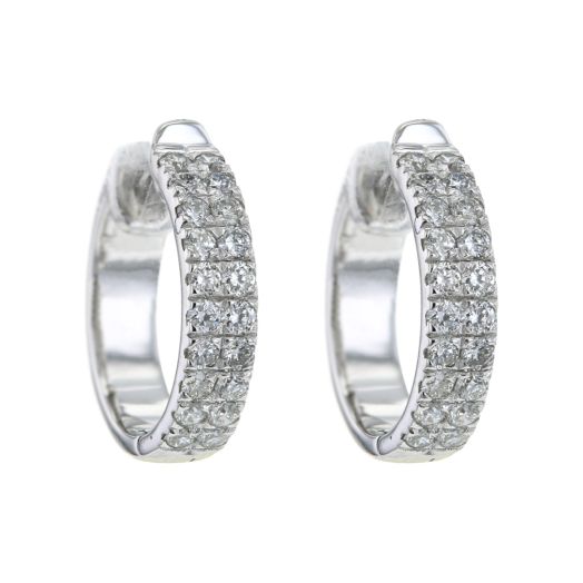 white gold hoops lined with two rows of white diamond rounds