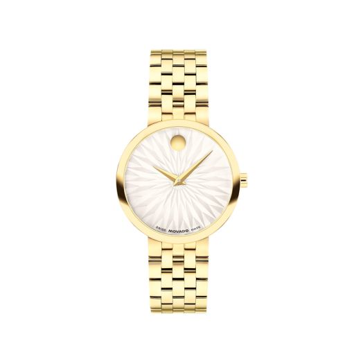 29.5MM yellow PVD-finish stainless steel case, white origami-style dial, and matching link bracelet.
