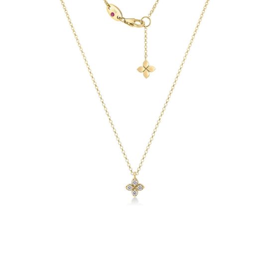 necklace with small diamond-accented flower motifs in 18K yellow gold