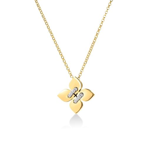 small diamond flower pendant necklace in 18K yellow gold