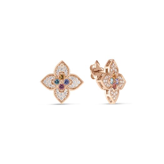 18K rose gold Venetian Princess Carnevale small flower stud earrings with pavé diamonds and mixed gemstones