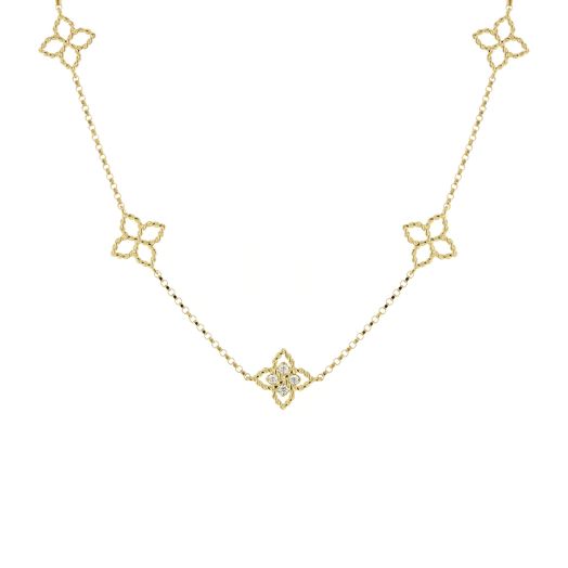 yellow gold necklace with stationed openwork floral accents