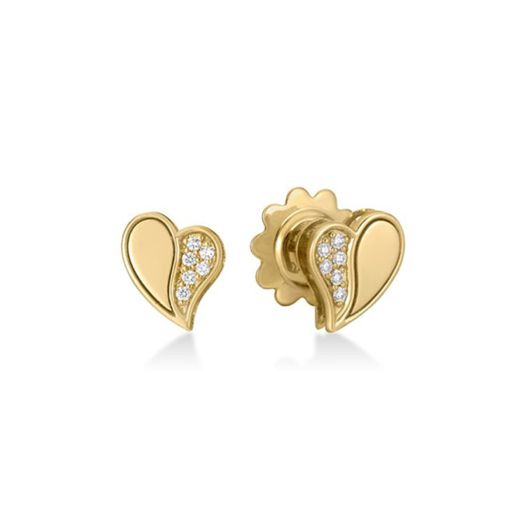 yellow gold heart stud earrings with diamond accents
