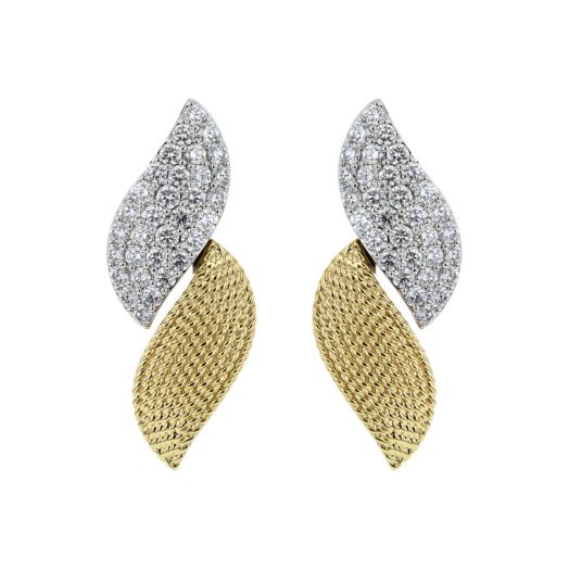 two tone earrings with diamonds and textured design