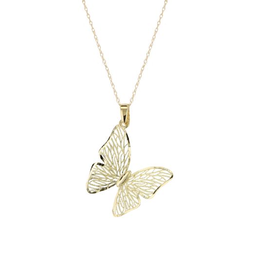 Yellow gold butterfly pendant necklace