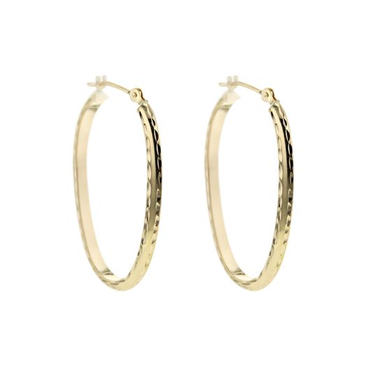 Diamond cut yellow gold hoop earrings with a knife edge