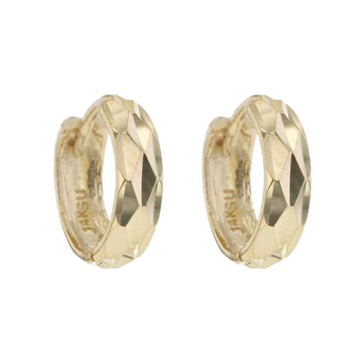 Faceted huggie hoop yellow gold earrings