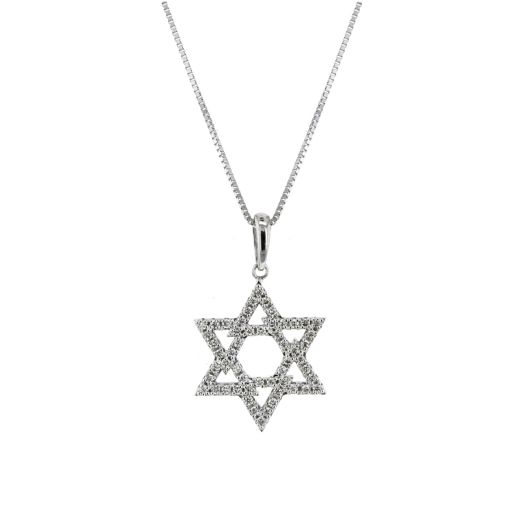 diamond accented star of david pendant necklace suspended from white gold chain