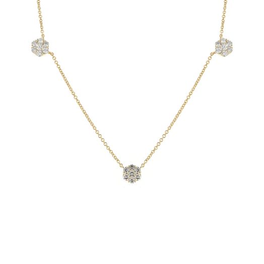 yellow gold chain link necklace with diamond cluster stations
