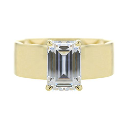 Yellow Gold Modern Bezel Set Emerald Engagement Ring Setting with Diamond Studed Gallery Rail and Quited Interior