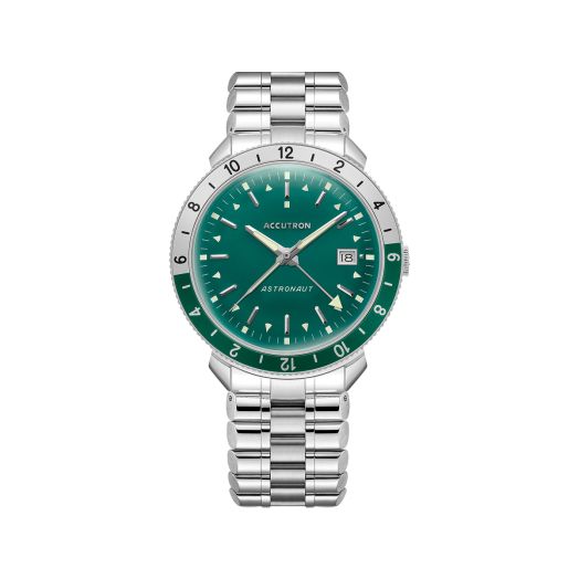 watch with green dial and stainless steel bracelet