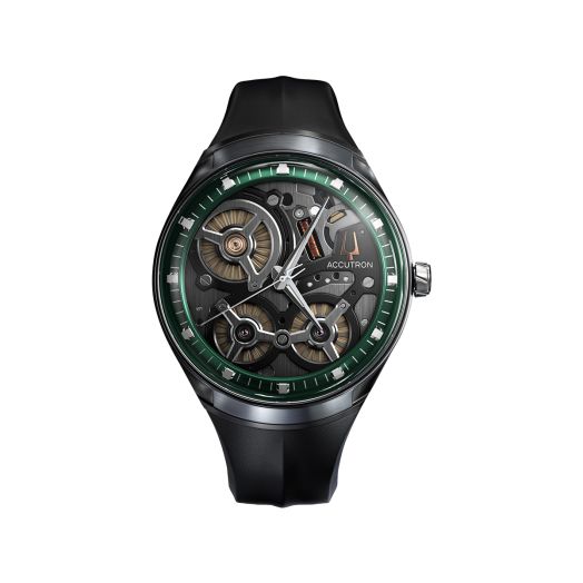 Acctron openwork silver dial with rubber strap