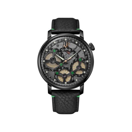 Accutron openwork black dial watch