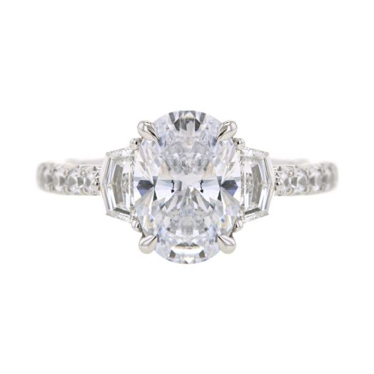 Platinum Oval Center Engagement Ring Setting with Cadillac Side Stones and Quilted Interior