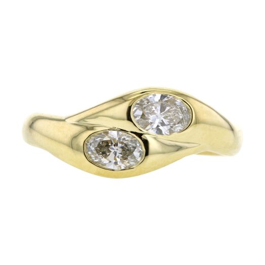 yellow gold bubble band with oval-cut bezel set diamonds